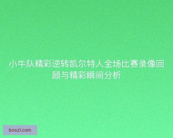 小牛队精彩逆转凯尔特人全场比赛录像回顾与精彩瞬间分析 小牛队精彩逆转凯尔特人全场比赛录像回顾与精彩瞬间分析